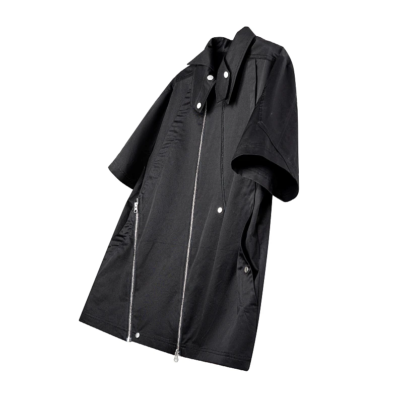 

Original design special-shaped double-collar multi-zipper deconstructed split loose short-sleeved oversized shirt for men