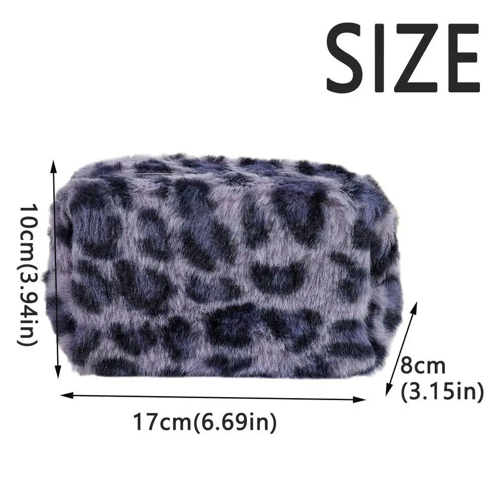 Leopard Print Plush Makeup Bags Soft Large Capacity Women's Cosmetic Pouch Lightweight Zipper Cosmetic Storage Organizer Travel