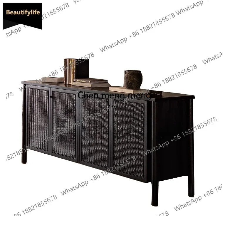 

A139 French retro solid wood dining side cabinet, wabi-sandy wind porch cabinet, woven rattan shoe cabinet, wall locker