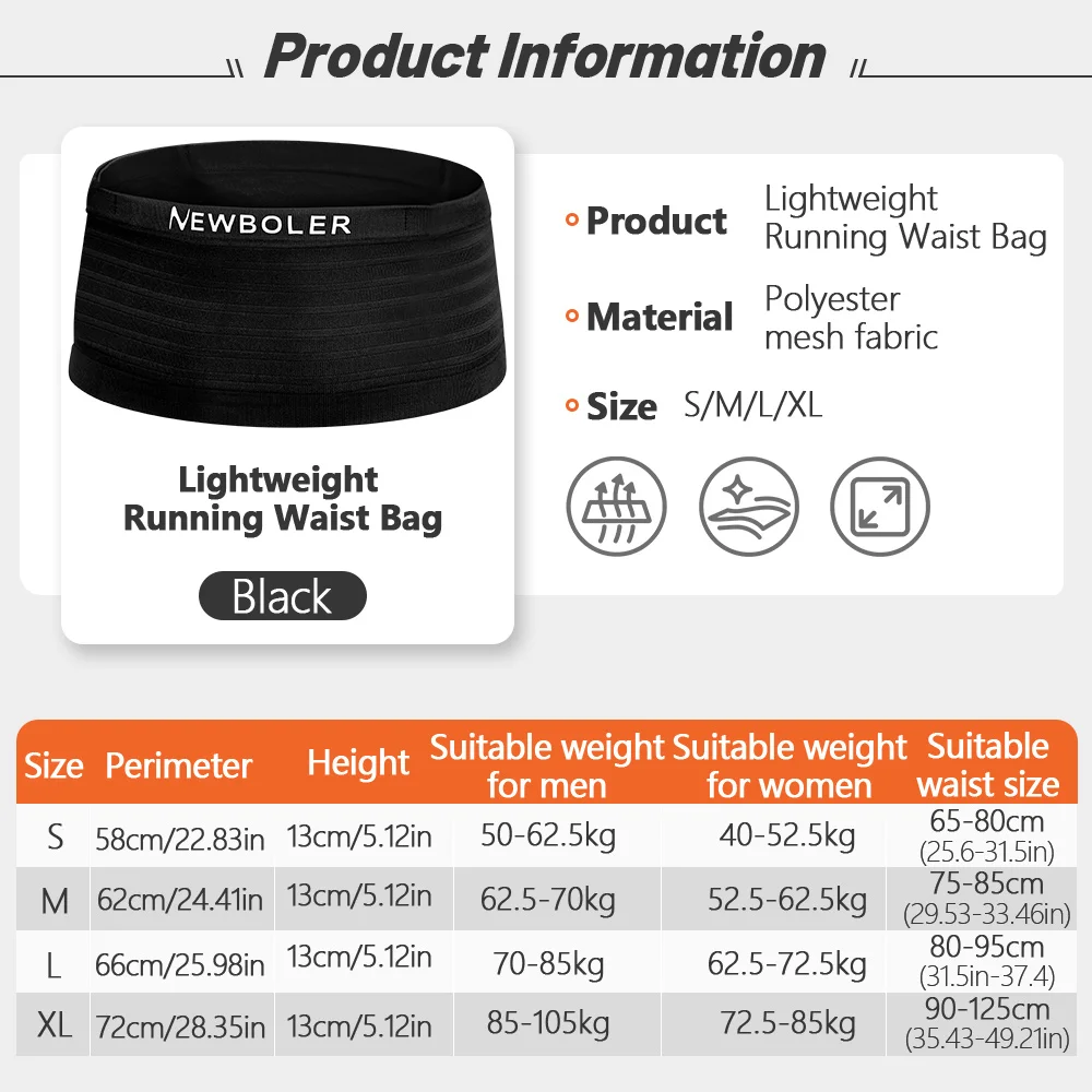 NEWBOLER Invisible Waist Bag Lightweight Breathable Elastic Running Phone Bag Foldable Gym Waist Belt Bag Portable Cycling Bag