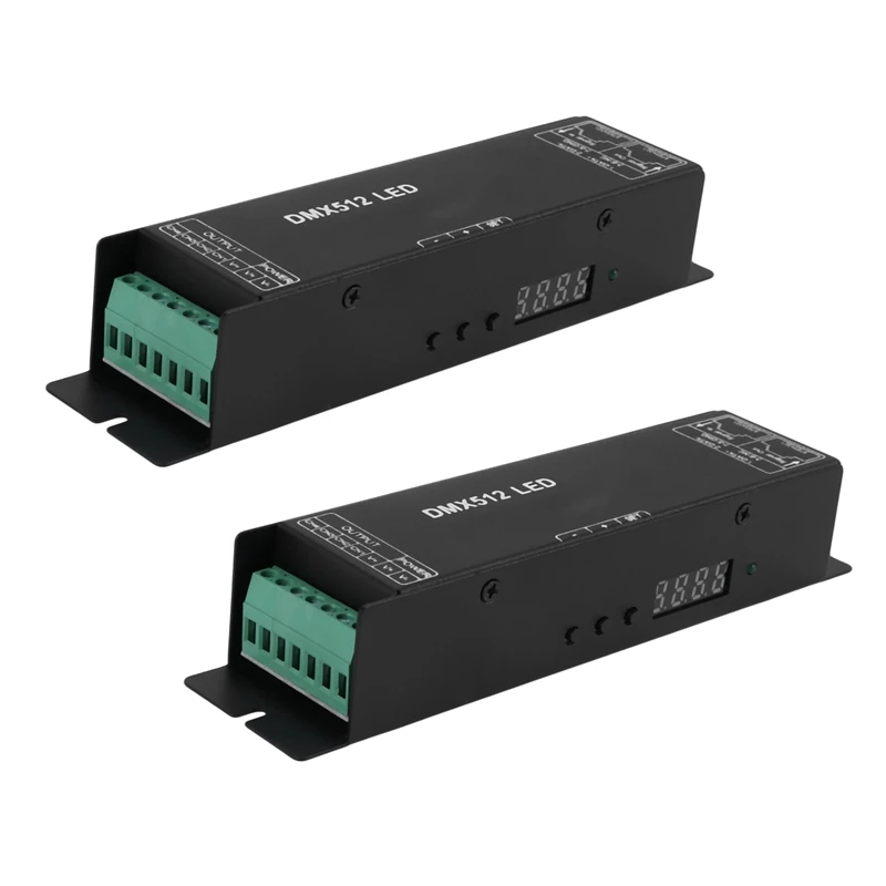 2X Dmx 512 Digital Decoder,Dimming Driver Dmx512 Controller For LED Rgbw Tape Strip Light Rj45 Connection Dc12-24V 20A