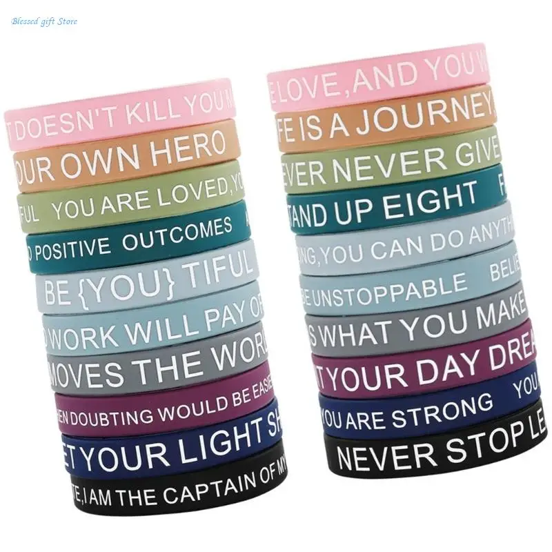 20Pcs Silicones Bracelets with Motivational Quote for Children and Teenagers