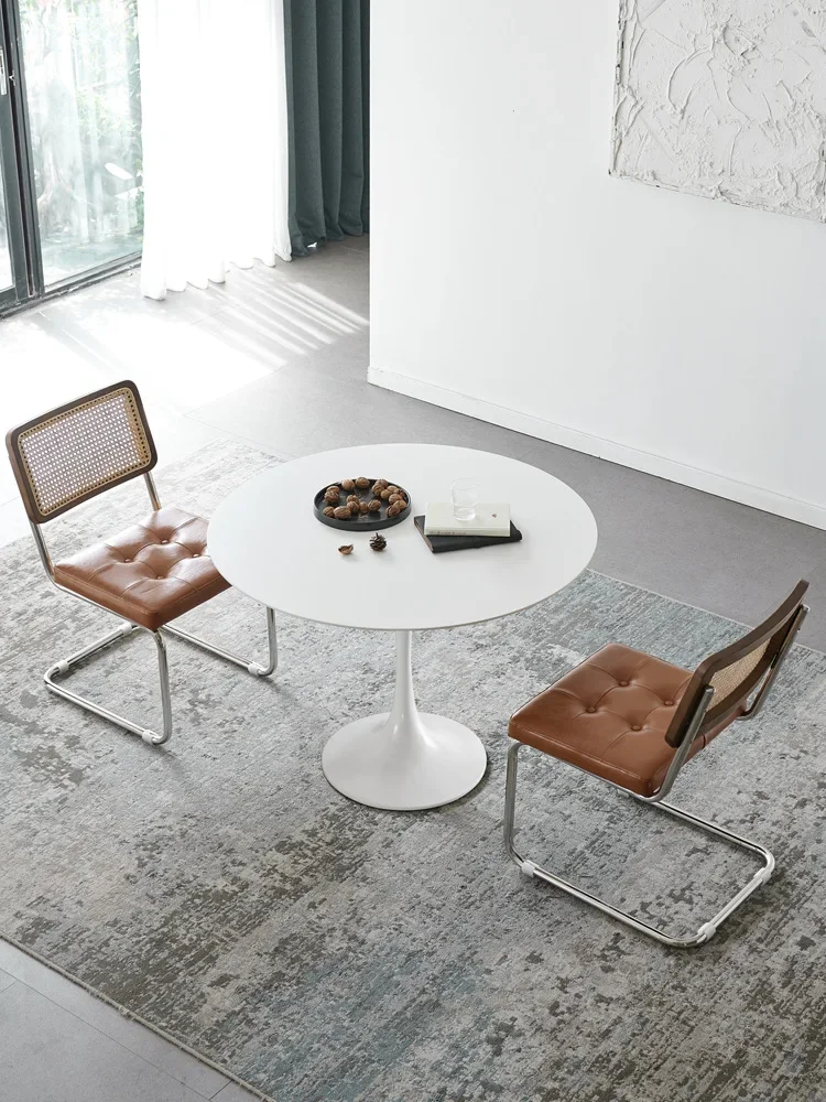 Wabi Sand Wind Slate Round Dining Table Negotiation Table and Chair Combination Light Luxury Small Round Table