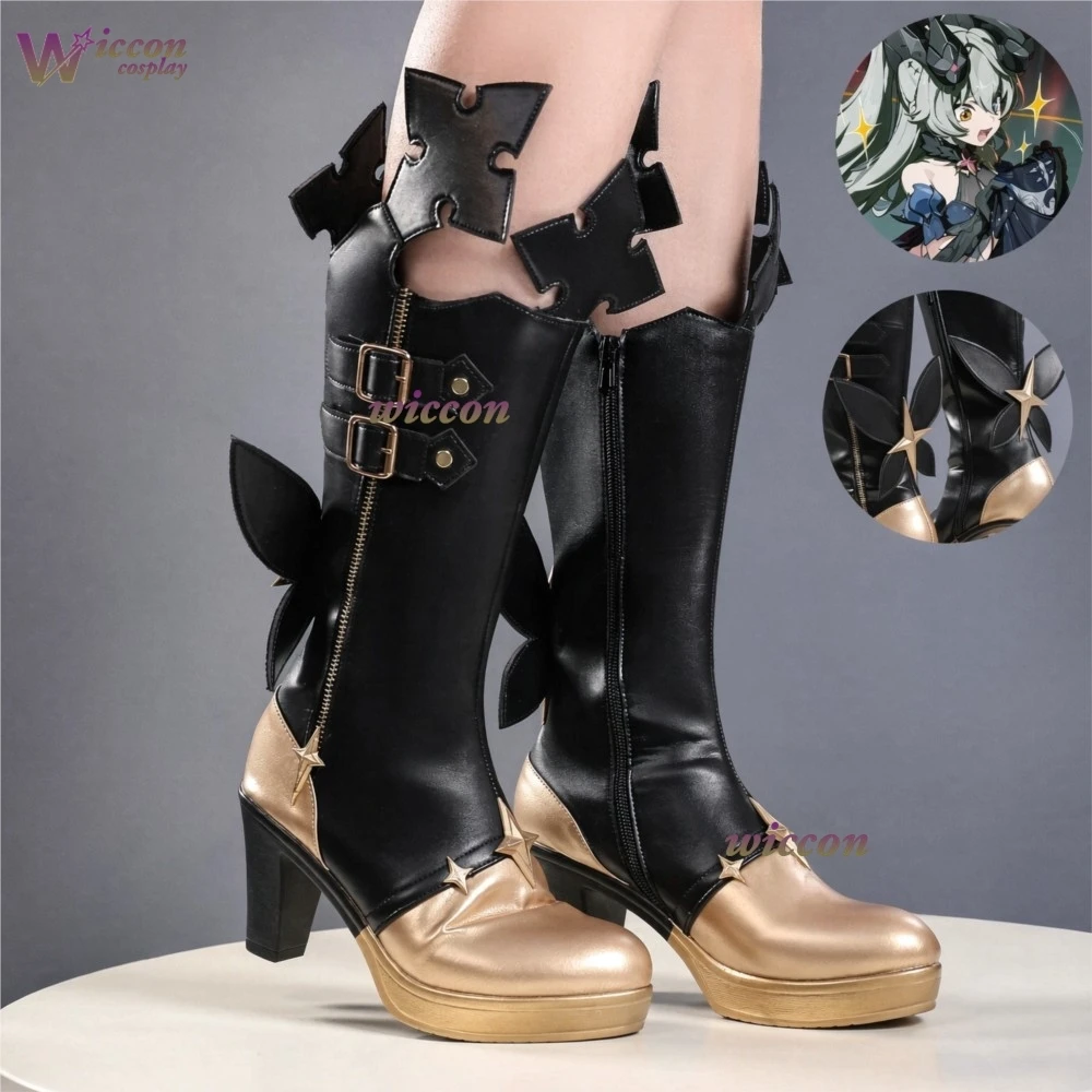 Cos C COS ZZZ Zenless Zone Zero Lindverne Sunbringer Mid Sunbringer Combat Boots Armored Dark Blue Black Cosplay Shoes Comic Con
