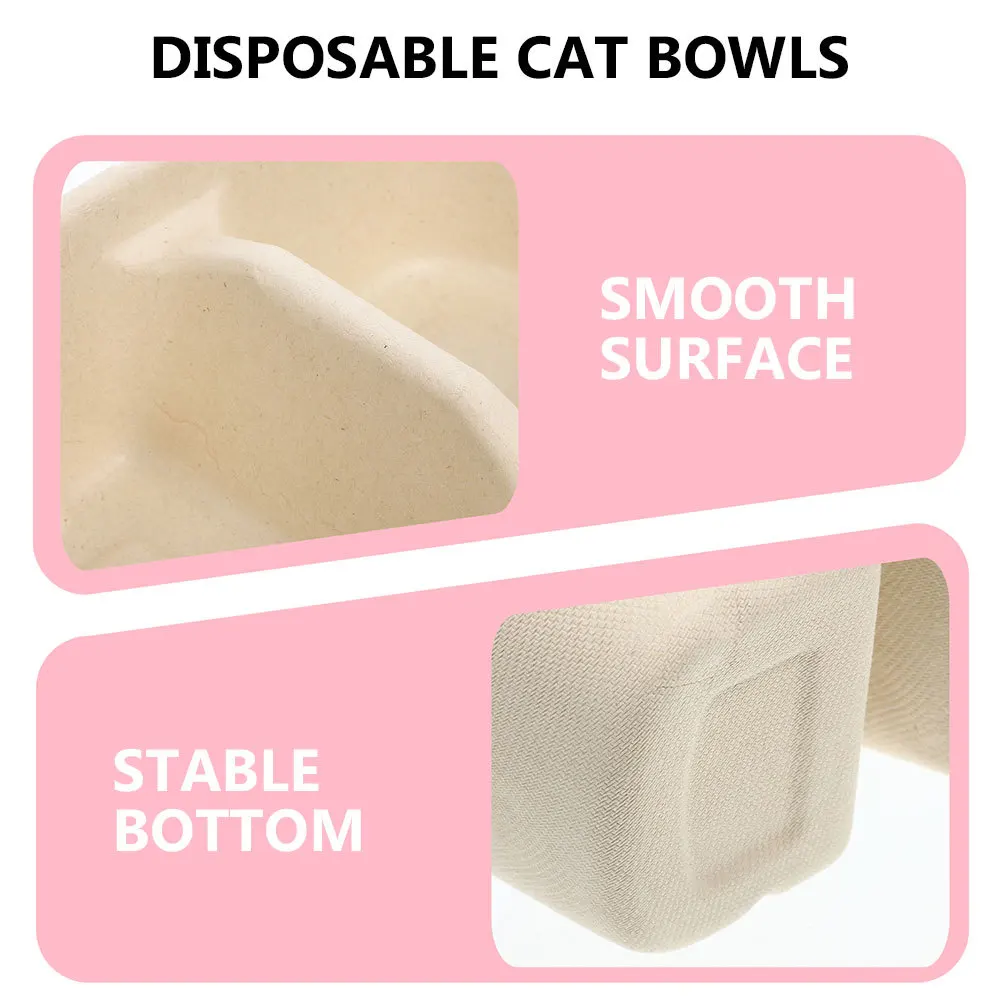 

10Pcs Disposable Pet Food Bowl Durable Wheat Straw Pulp Cat Feeding Tray Portable Holder Disposable Cat Bowls