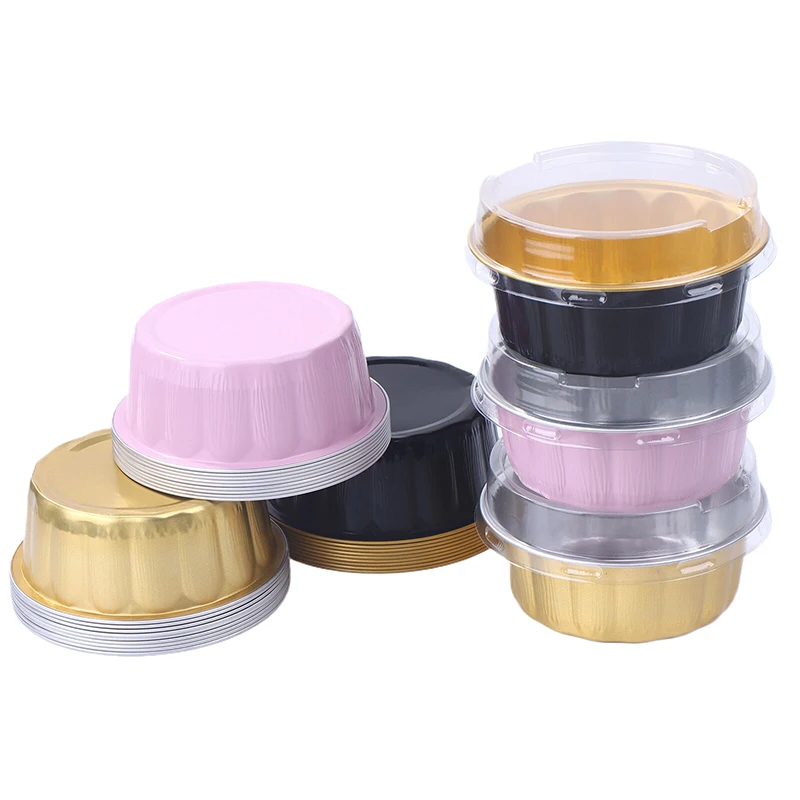 10Set 250ml Aluminum Foil Cake Container With Lid Heat-Resistant Baking Cup Pan Kitchen Tool