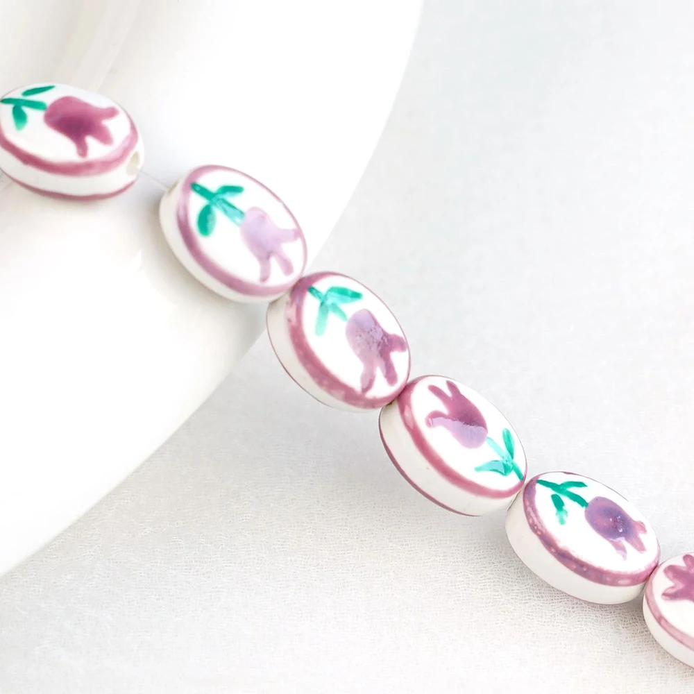 10pcs Hand Painted Single Flower Tulip Beads Charms Ceramic Spacer Loose Beads For Jewelry Making DIY Bracelet Accessories