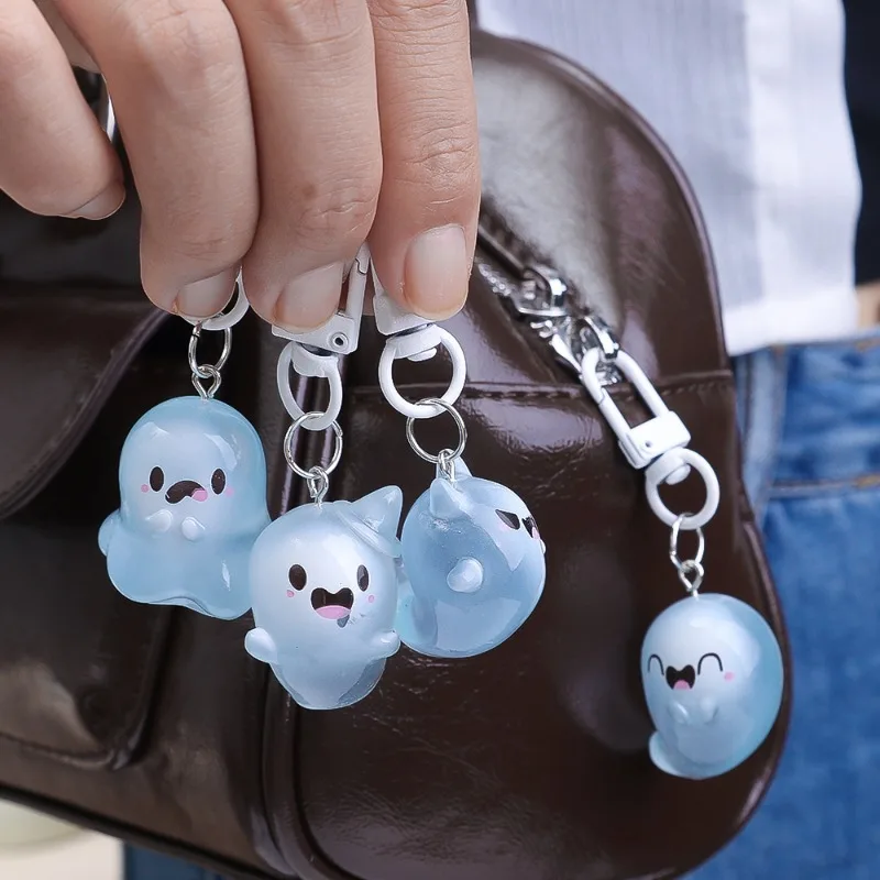 1-50pcs Halloween Luminous Mini Ghost Keychain Cartoon Cute Jelly Doll Phone Pendant Headphone Case Charm Bag Decor Car Key Ring