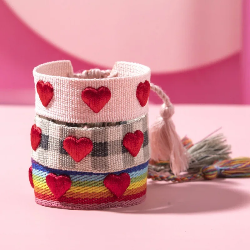 الحب مضفر سوار الجوف المطرزة القلب قابل للتعديل معصمه اليدوية شرابة اليد حبل للنساء هدايا مجوهرات للبنات #1