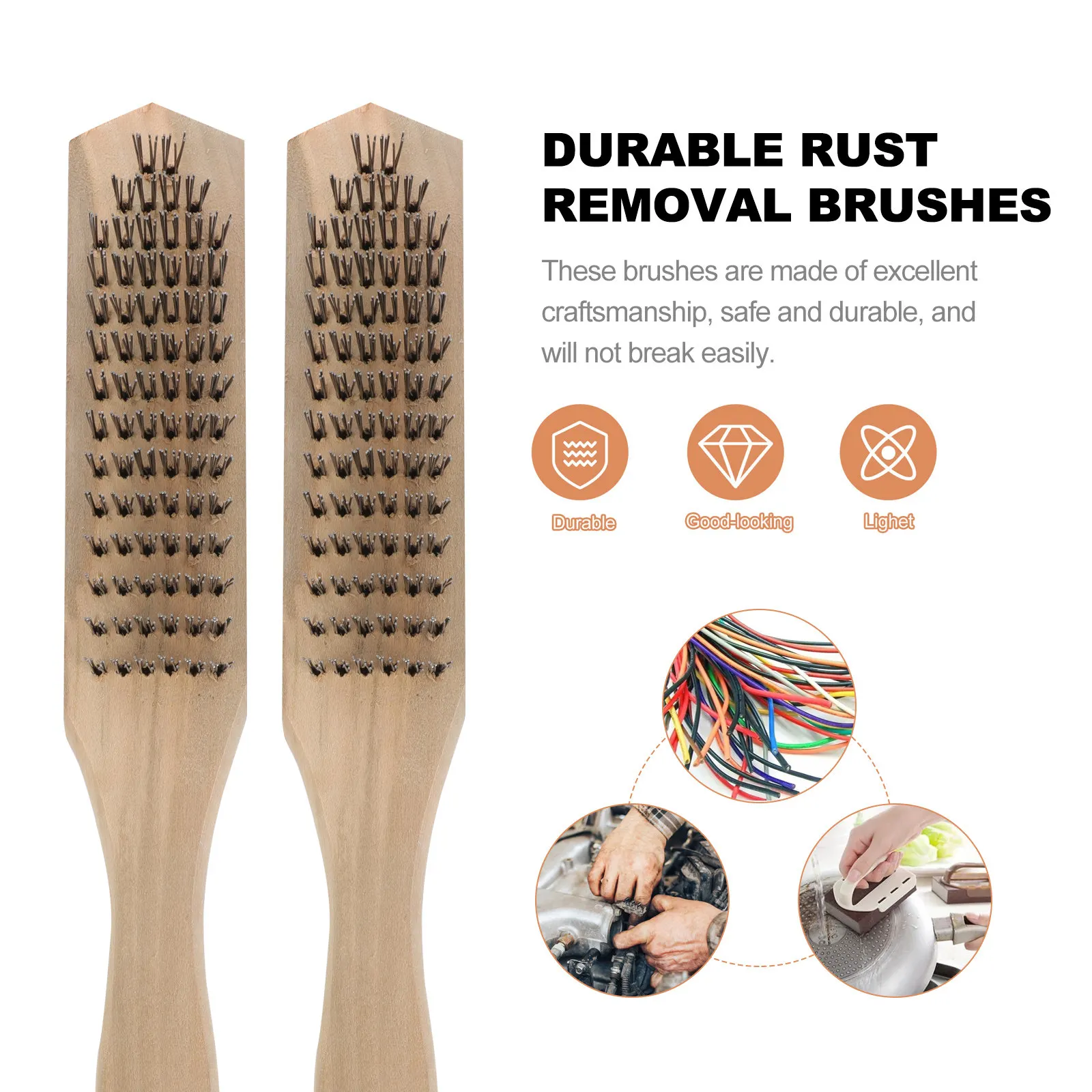 

Набор из 5 прочных стальных щеток с эргономичной деревянной ручкой для легкого захвата, очистки, полировки и удаления ржавчины