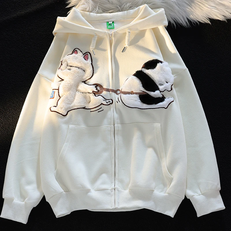 New Cartoon Cute Women\'s Zip Up Hoodies Autumn Winter Casual Fashion Y2k Hoodie Comfortable and All-match Sweatshirt with Zipper