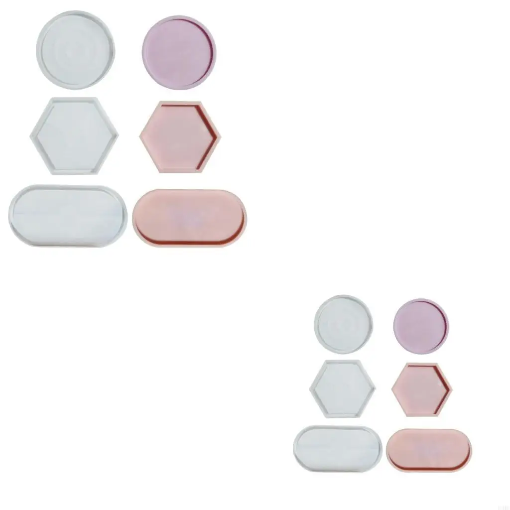 

R3MC Diy Epoxy Plate Mold Round Hexagonal Oval Storage Tray Dish Decor Silicone Mold