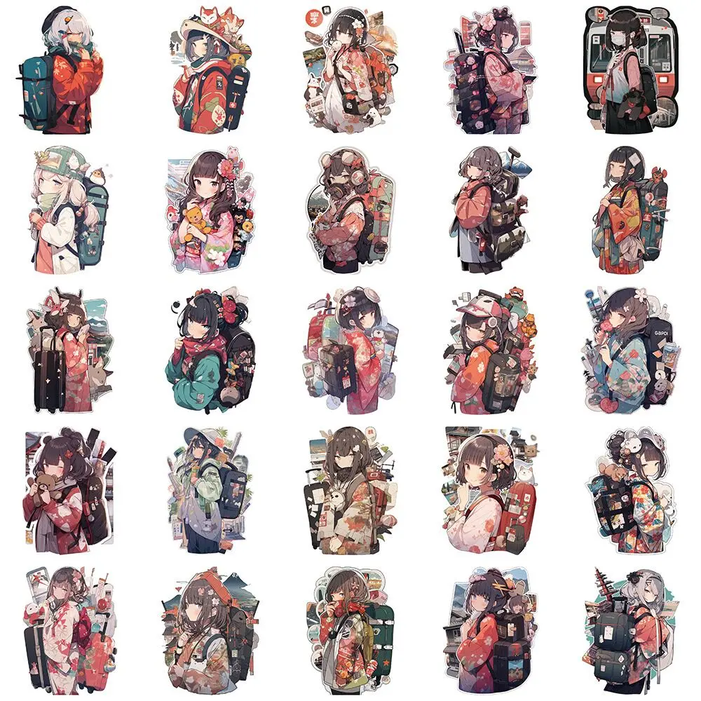 10/50pcs Japan Kimono Anime Girls Stickers Aesthetic Decals Waterproof Decorative Stationery Phone Diary Kawaii DIY Sticker