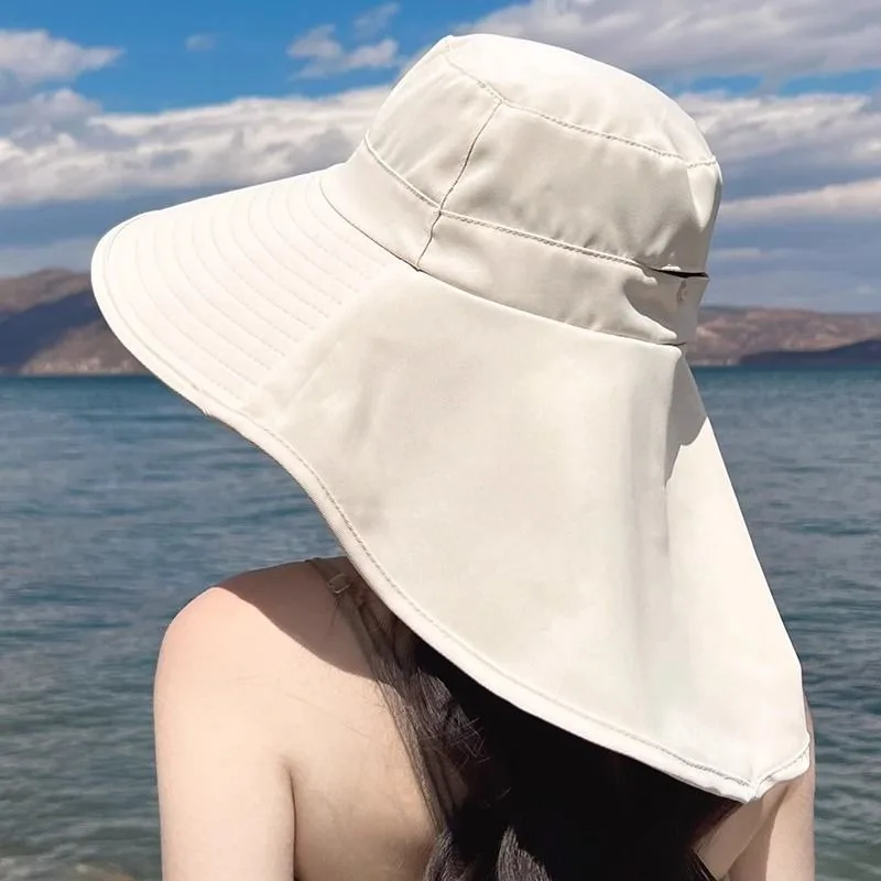 

Sunblock Visor Large Brim Hat Women's Beach Hat Face Shawl Sun Hats