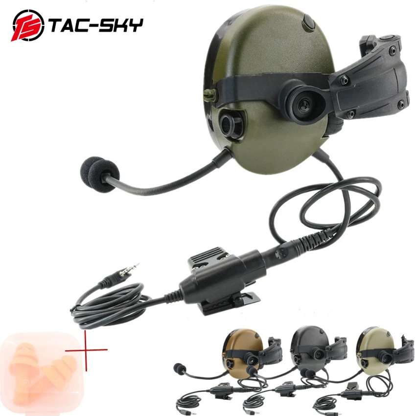 

TS TAC-SKY Tactical Headset Single Side Silicone Earmuffs ARC Rail Mount Version With U94 Ken ptt for Baofeng UV5R UV82