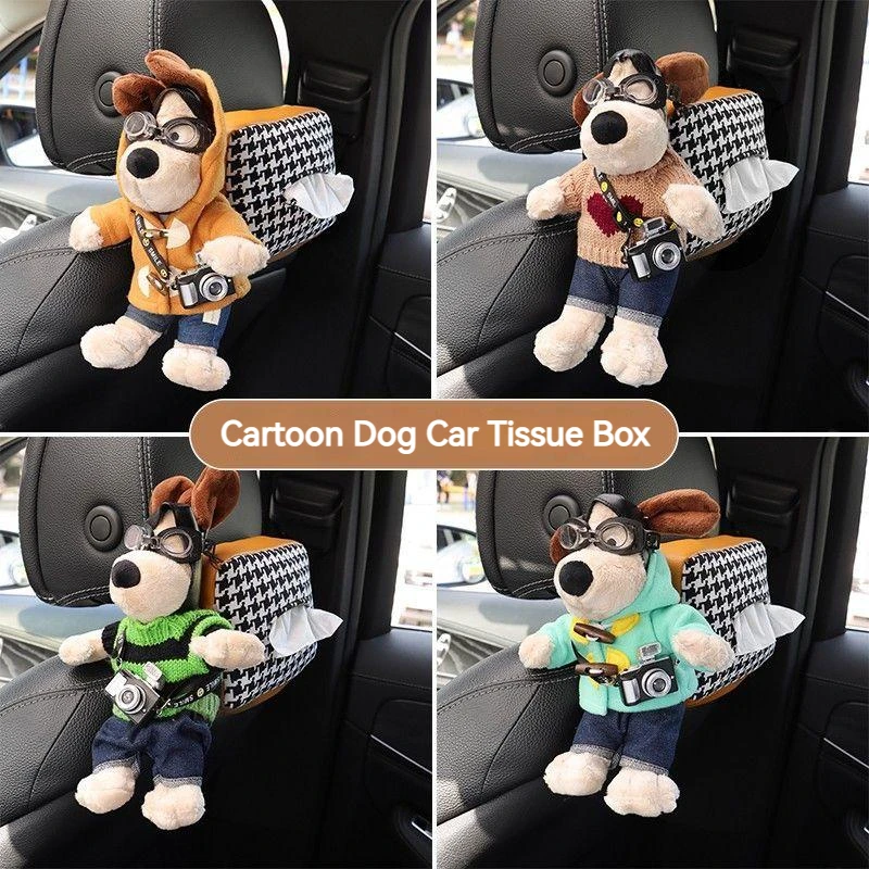 

2023 Car Tissue Box Hanging Cartoon Dog Interior Decoration Armrest Box Storage Car Suction Box Cute Car Accessoriescute Decor