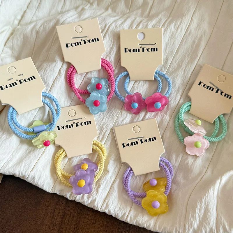 

4pcs/bag Colorful Small Flowers Hairbands Girls Elastic Rubber Bands Baby Hair Ties Children Headwear Princess Head Accessories