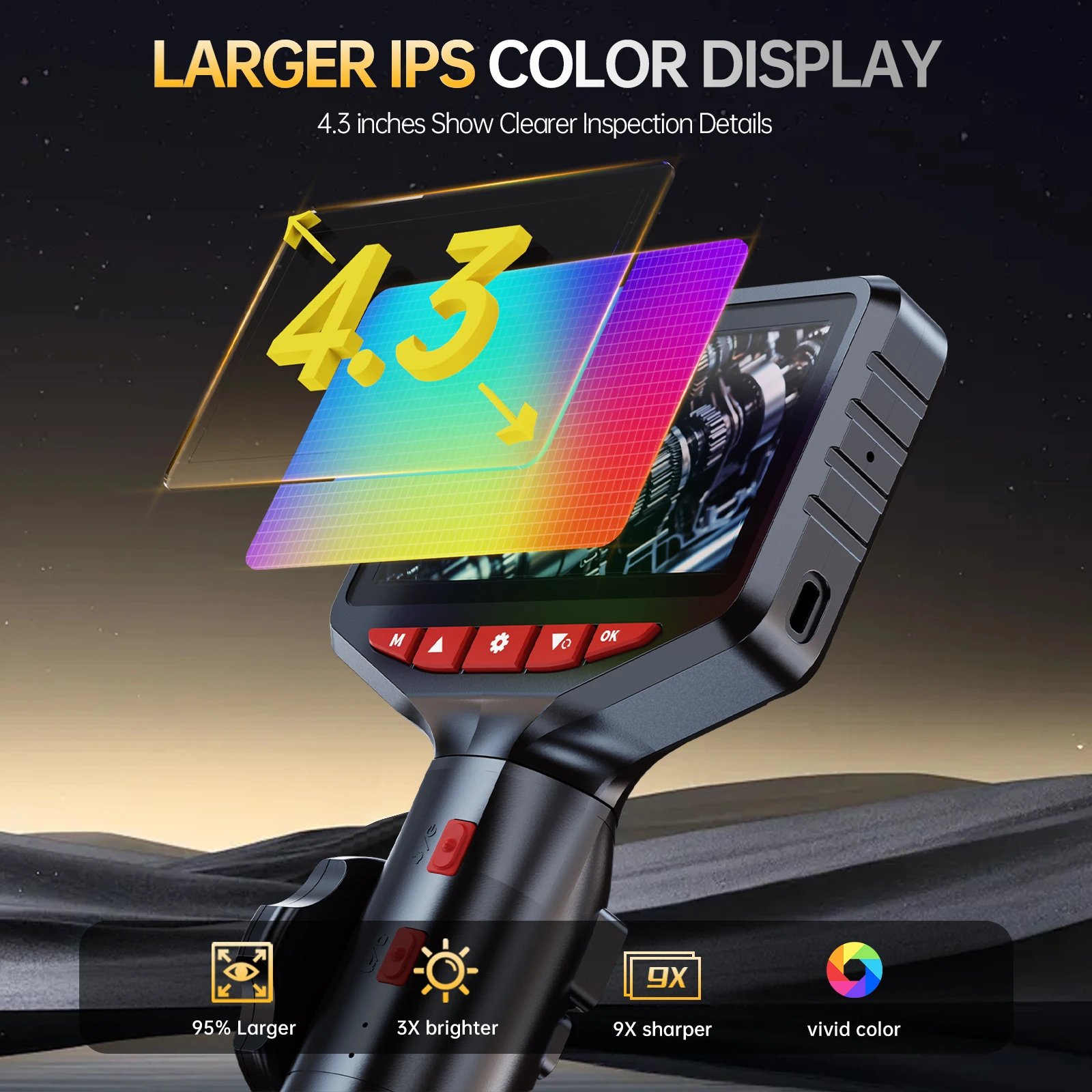 WDLUCKY 3.9MM Articulating Borescope 1080P 4.3 Inch IPS Two Way 360° Steering Endoscope Camera IP67 1m Stainless Steel Tube