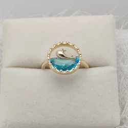 Sweet and Fashionable Blue Ocean Whale Crystal Zircon Ring with Micro Inlay and Open-ended Design