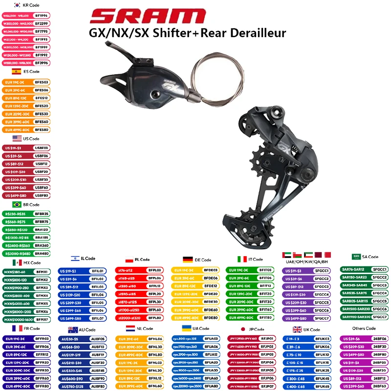 Sram gx eagle nx sx 1 x12s 12-Gang-MTB-Fahrrad Mountainbike-Gruppe Kit Schalthebel Abzug rechte Seite Schaltwerk schwarz