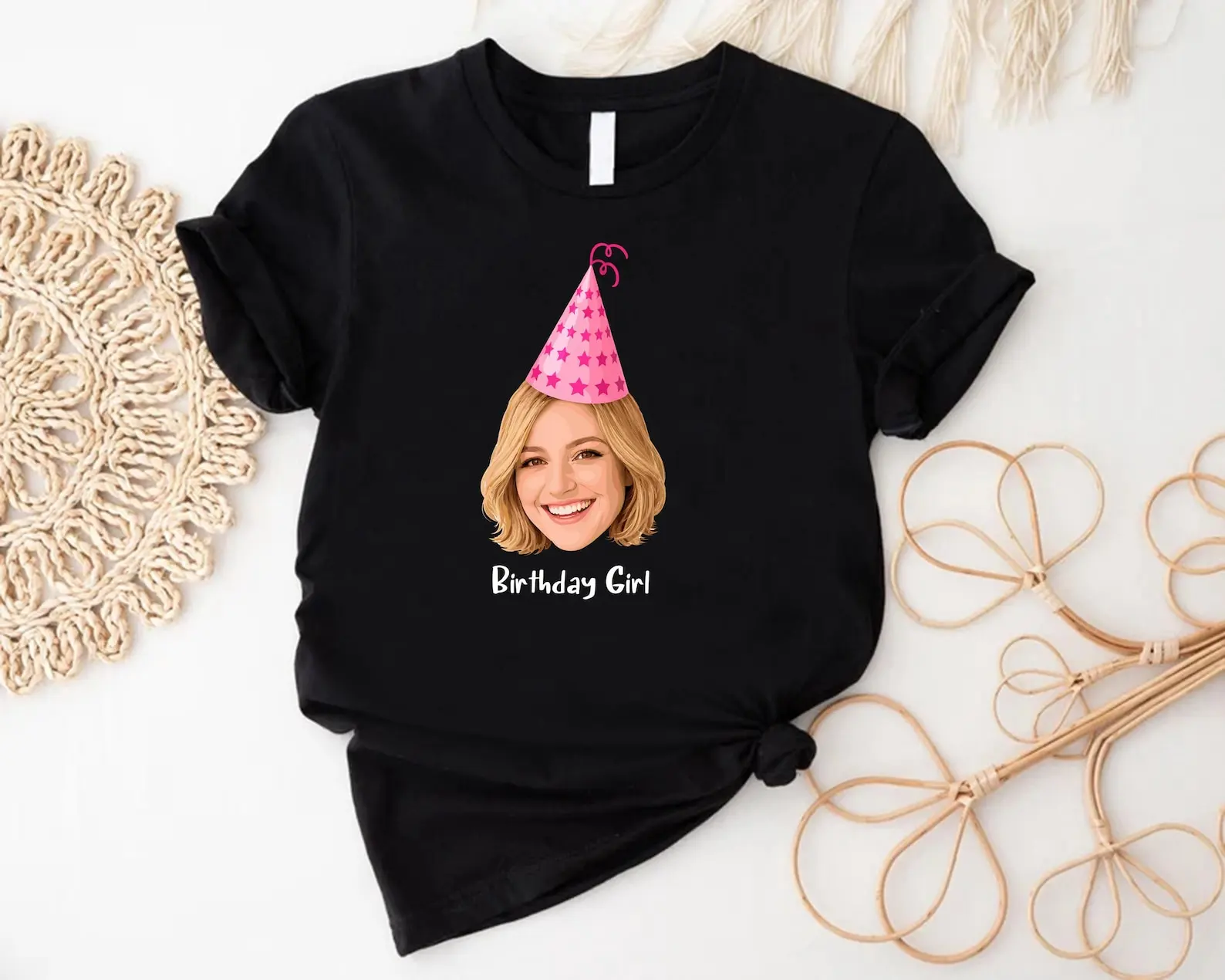 

Customized Photo Face Birthday Party Cotton T-Shirt Women Men Text Name Design Shirts Birthday Party Tee Personalizd Presents