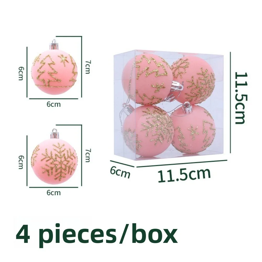 

4PCS New Flocked Christmas Ball Pendant DIY Snowflake Xmas Tree Charm 6cm Christmas Supplies Christmas
