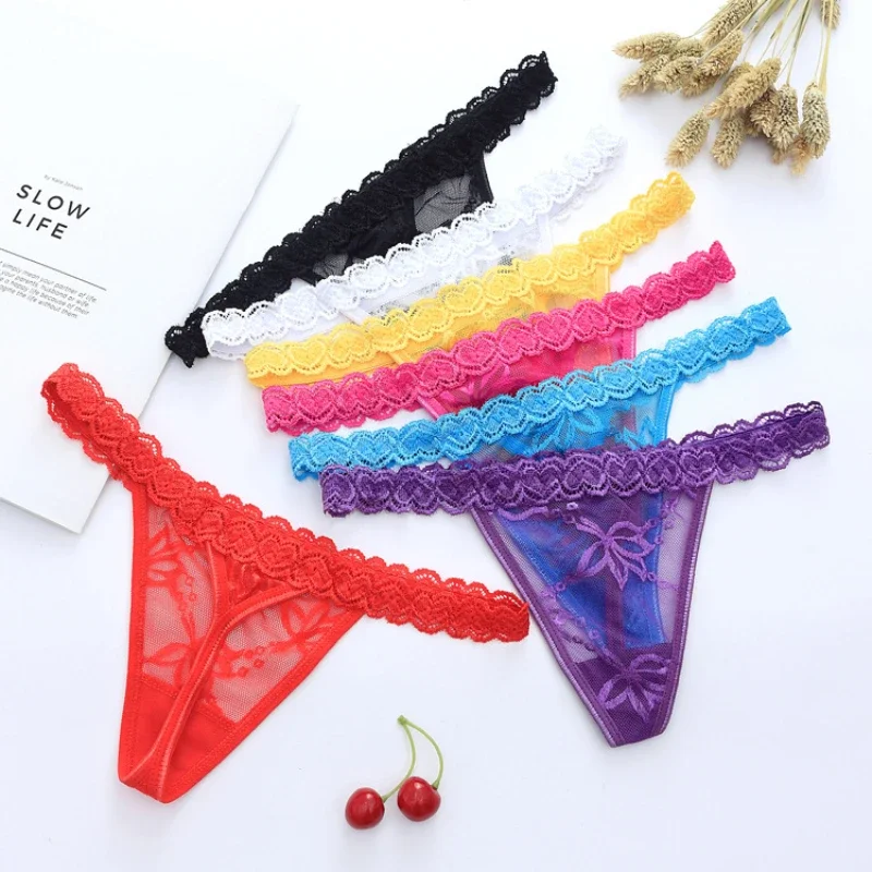 Sexy Lace Love G-string Transparent Thong Low Waist Panties Cotton T-shaped Underpants T-back Underwear Bikini Briefs Wholesale