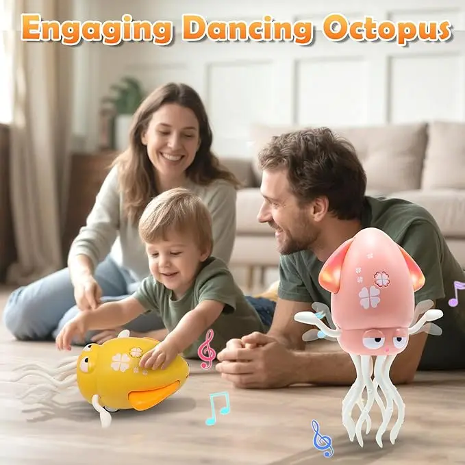 Electric Dancing Squid Octopus Dancer Novelty Fidget Toys Luminous Music Baby Crawling Toys Games for Kids Children Pets Cats