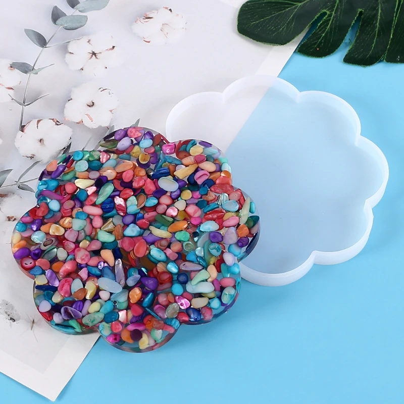 DIY Flower Tea Tray Coaster Silicone Mold Flower-shaped Cup Mat Holder Epoxy Resin Mould Crafts Home Decoration Casting Tool