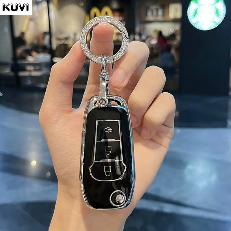 For Ford Figo 2017 Mondeo 5 Ecosport Puma 2020 Fiesta Mk8 Everest Ranger 3 Button TPU Car Remote Key Case Cover Shell Keychain