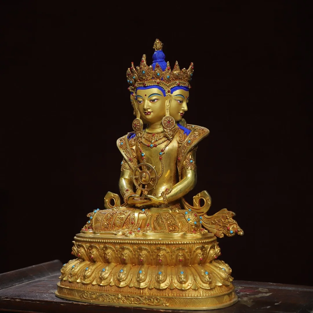 Home Worship Religious Bronze Gilded Gold Painted [Four sided Buddha] Buddha Statue Size: Height 32cm, Width 24cm, Thickness 26c