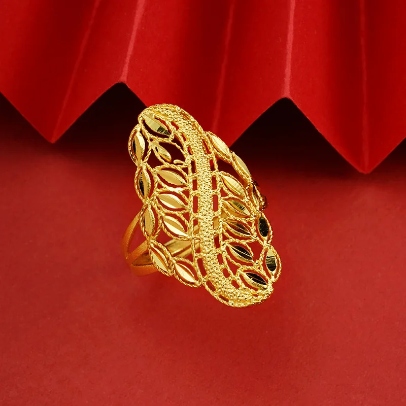 

24K Gold AU999 Wheat Ear Open Hollow Ring Women-Premium pure gold,3D clear wheat pattern, easy-to-wear open design for daily use