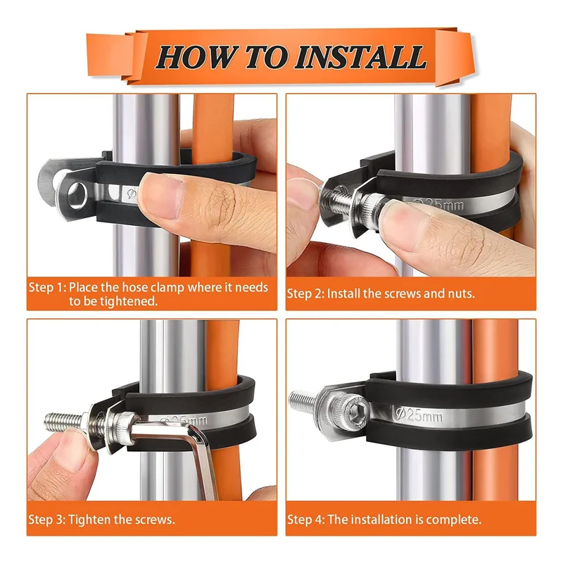 

Latest 60Pcs Cable Clamps Assortment Kit, 304 Stainless Steel Rubber Cushion Pipe Clamps R-Type Hose Clamp 7 Sizes Easy To Use