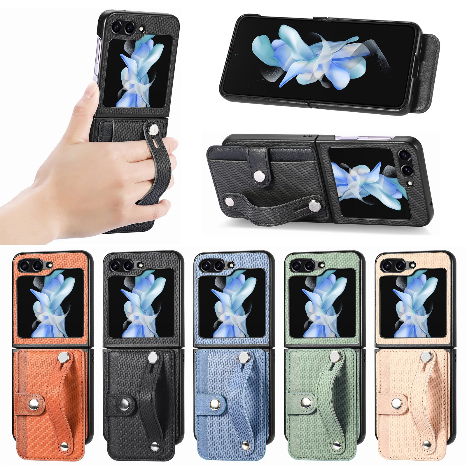 Fashion Multifunction Wristband Holder Leather Case For Samsung Galaxy Z Flip 7 FE 6 5 4 3 5G Card Slot Protector Back Cover