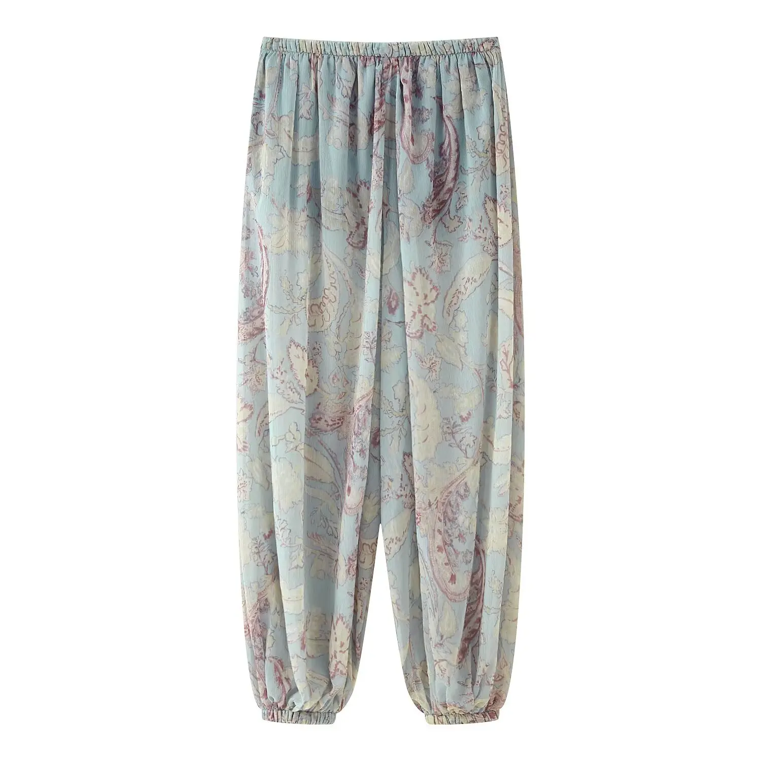 Celana Lentera Berlapis Dalam Renda Cetak Kasual Wanita Pinggang Tinggi Longgar Serat Poliester Tren Mode Musim Semi 2025