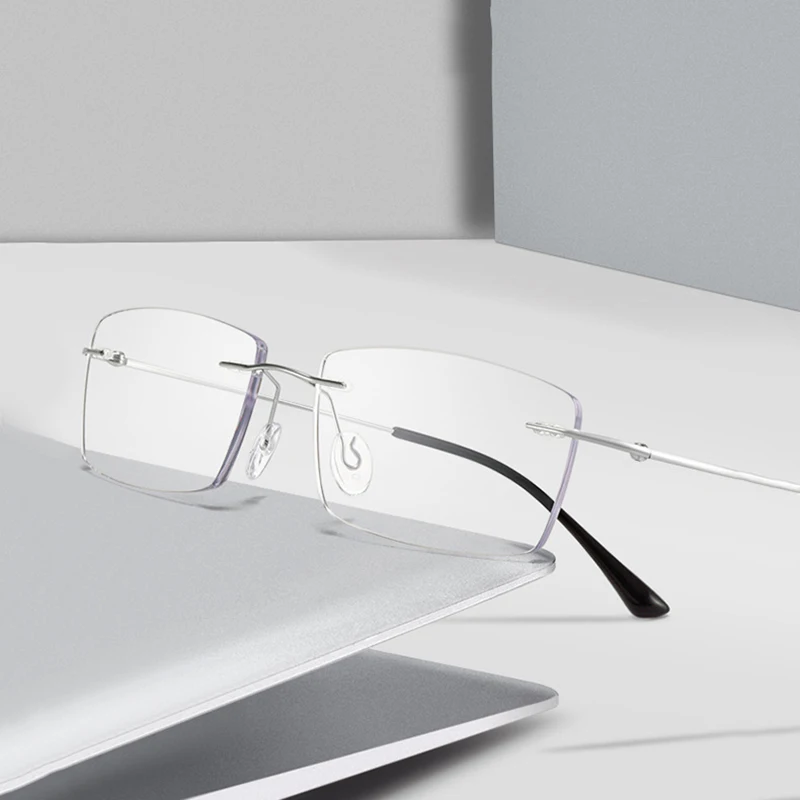 Black Rimless Optics Glasses Men Women 1.61MR-8 1.67 Prescription Recipe Lenses Myopia Reading Eyewear Anti Blue Light Eyeglasse