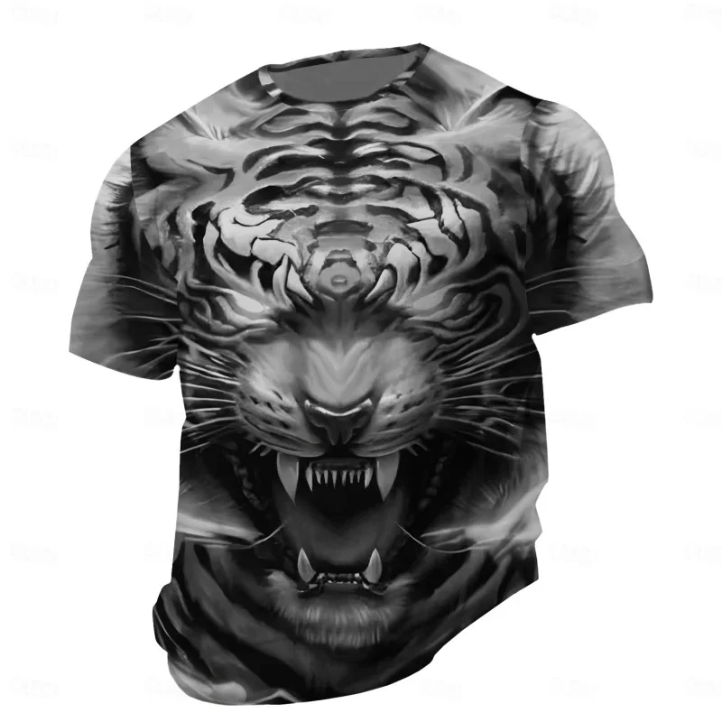 Neues Modisches 3D-Druck Löwen T-Shirt für Herren & Damen Sommer Casual Kurzarm Wolf Tiger Löwe Tier-Print Pullover