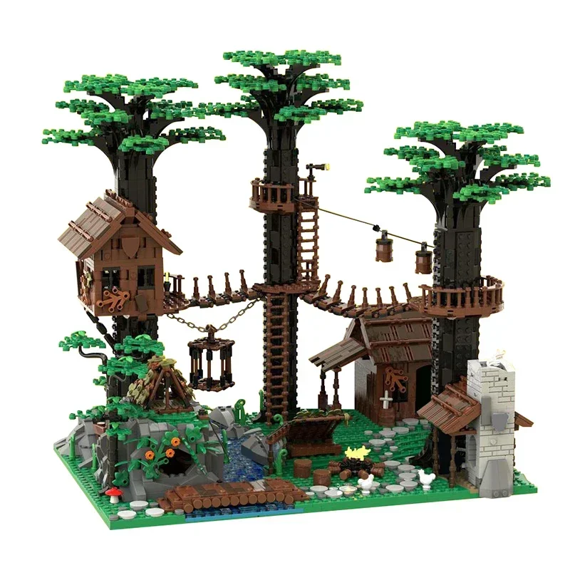 BuildMoc-Juego de bloques de construcción de la sede de Forest men, bosque, árbol, Villa salvaje, ladrillos del paraíso, juguetes para niños, regalo de cumpleaños para niños