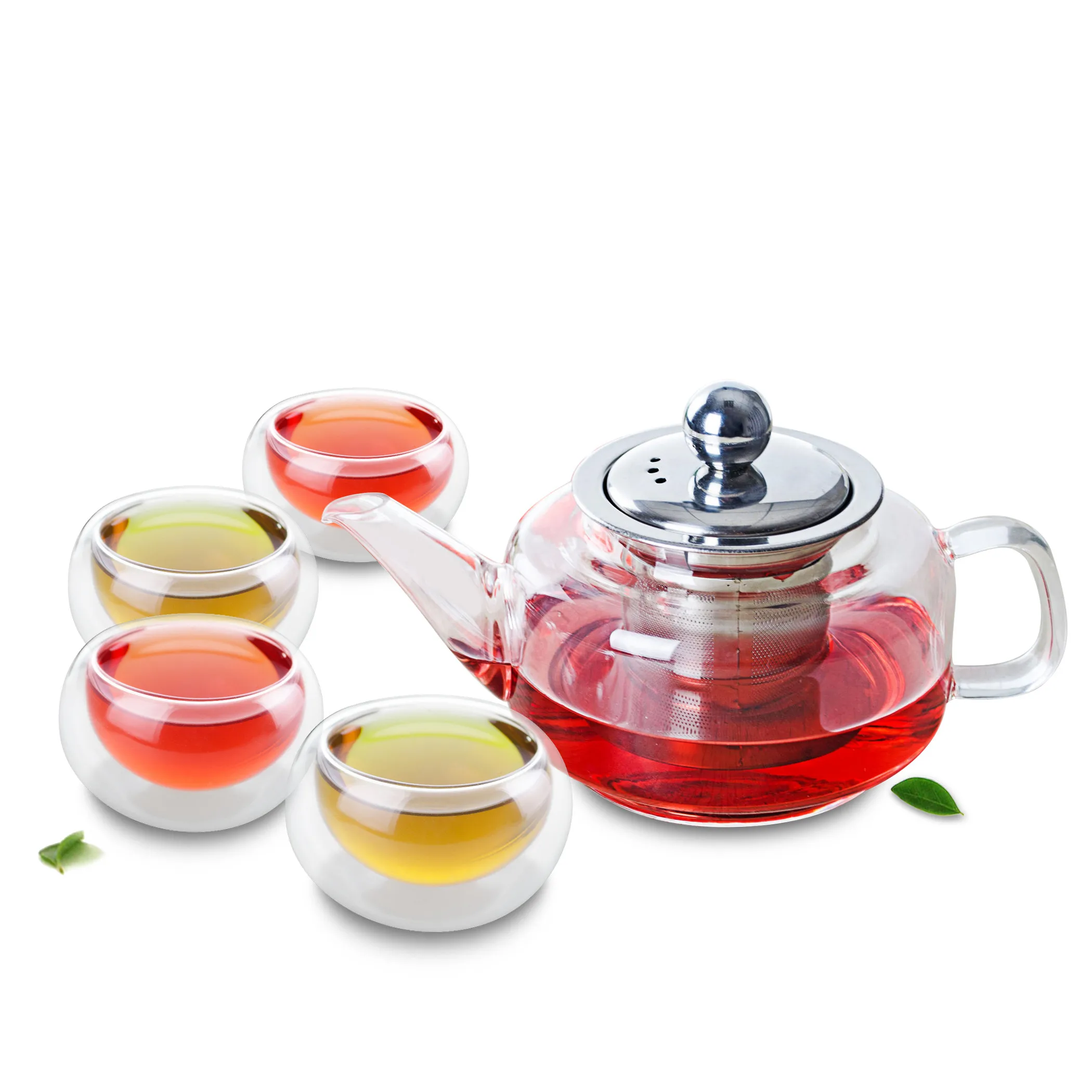 

1x 5in1 Kung fu Coffee Tea Set-430ml Heat-Resisting Glass Tea Pot with Stainless Steel Infuser& Filter +4* Double Wall Layer Cup