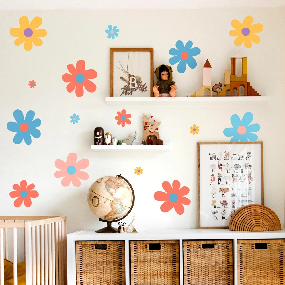 Pastel Macaron Style Flower Wall Decals for Indoor Use in Bedrooms Playrooms Living Rooms and Commercial Cafe Settings