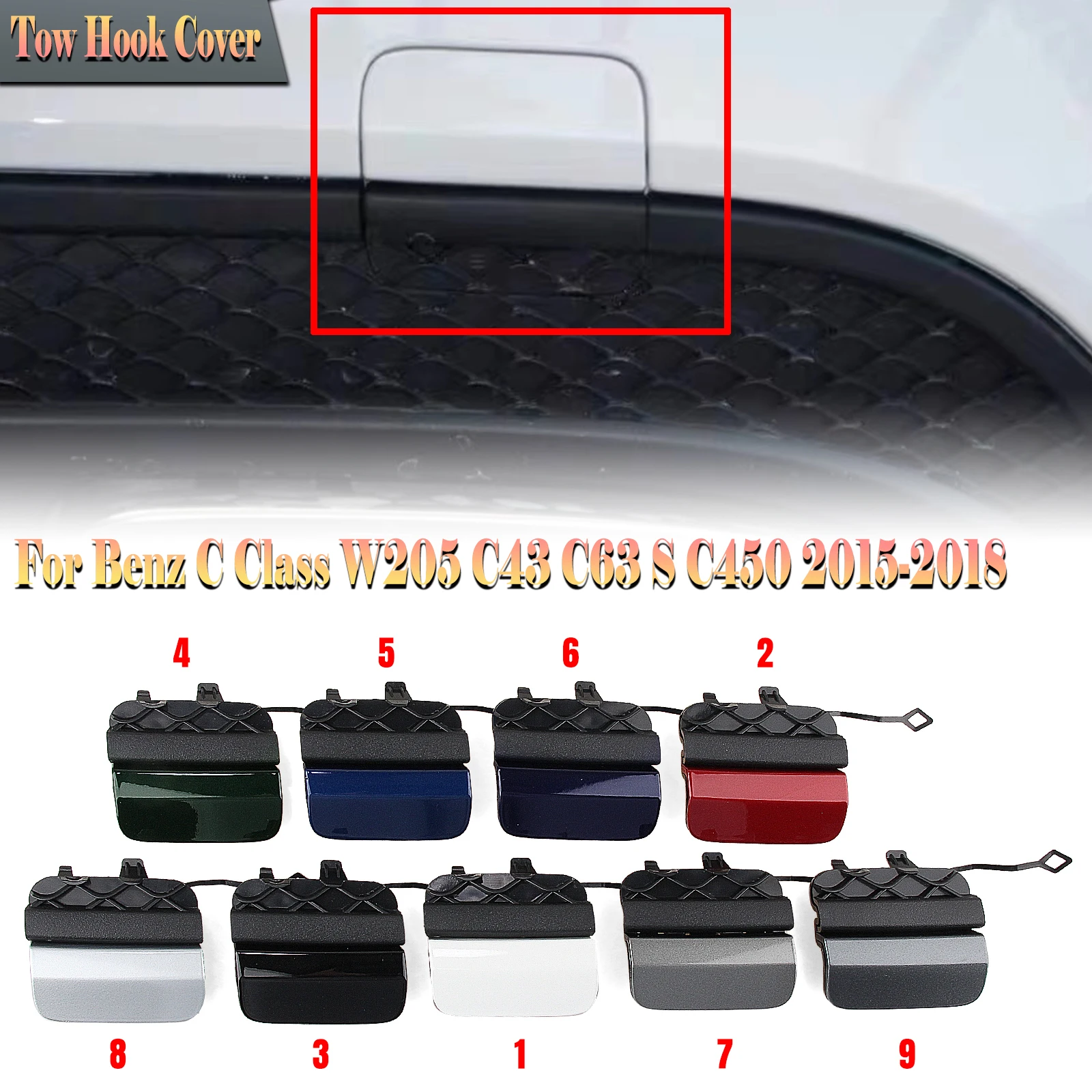 

For Mercedes Benz C Class W205 C200 C250 C43 C63 S C450 Sport Sedan 2015-2018 Rear Bumper Tow Hook Cover Towing Eye Shield Cap