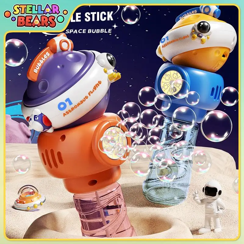 Palillos de burbujas eléctricos para niños, platillo volador giratorio con luces, juego de burbujas de jabón para fiestas al aire libre, máquina automática de burbujas para niños