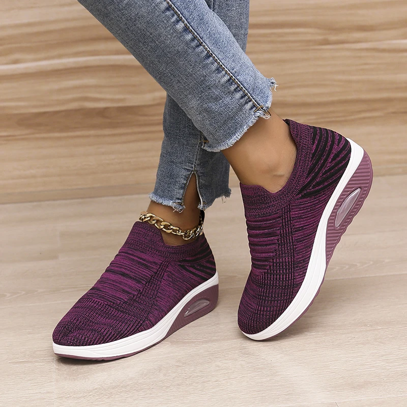 Air Cushion Flats Shoes for Women 2023 Summer Lightweight Sneakers Fashion Breathable Mesh Casual Shoes Slip-on Walking Sneakers