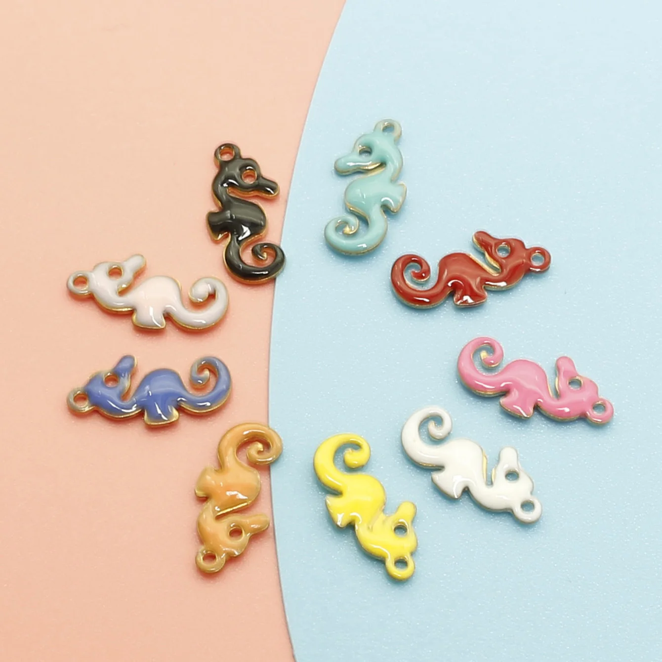 

20pcs Jewelry Double Faced Enamel Sea Horse Charms Animal DIY Copper Necklace Earring Pendants