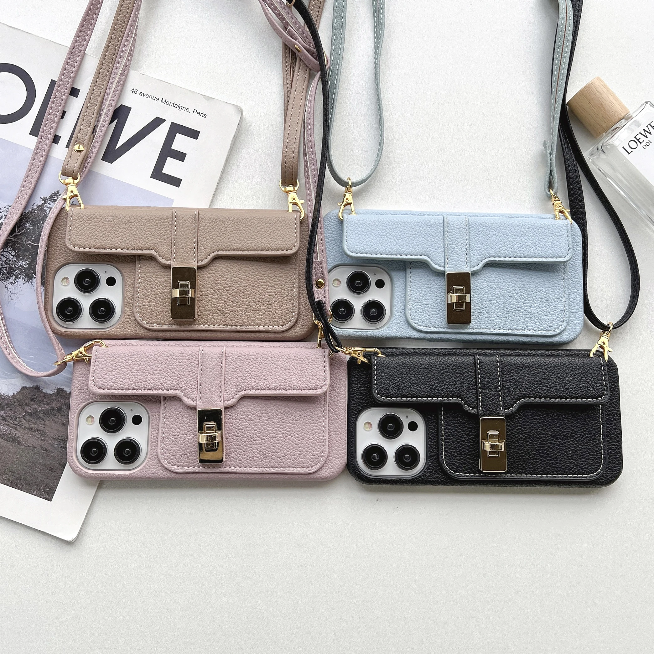 iPhone 14 pro max Mobile phone case crossbody card bag can hold various bank cards, half pack iPhone 11 case