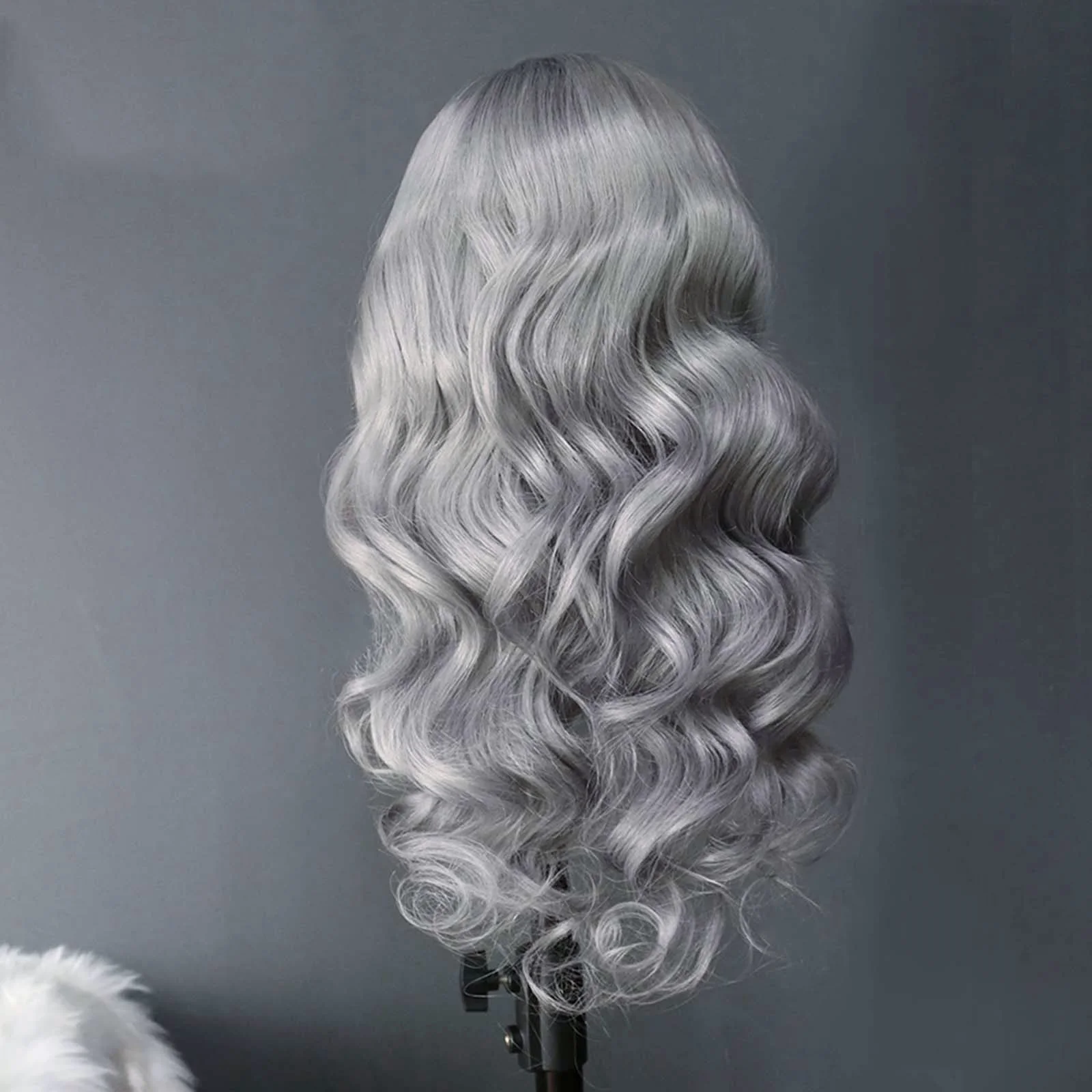 Zilver Grey Lace Front Pruik Synthetische Kant Pruik Lijmloze Body Wave Lange Golvende Zilveren Pruik Body Wave Long Grey Hair Pruiken Voor Vrouwen