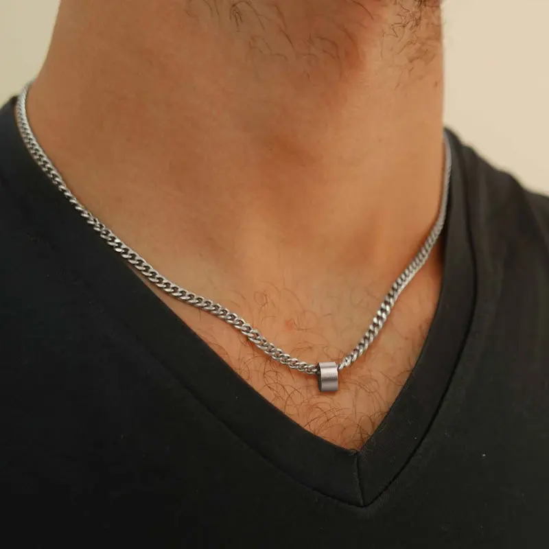 Men's Beaded Cuban Chain Necklaces,Waterproof Never Fade Stainless Steel Collar Jewelry Gift for Dad Husband Boyfriend