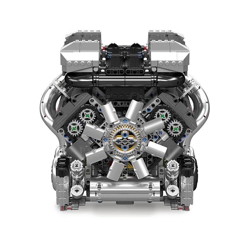 몰드 킹 W16 엔진 MOC 시뮬레이션 스케일 모델 키트 (배터리 및 L 모터 전동식 빌딩 블록 자동차 장난감 선물)