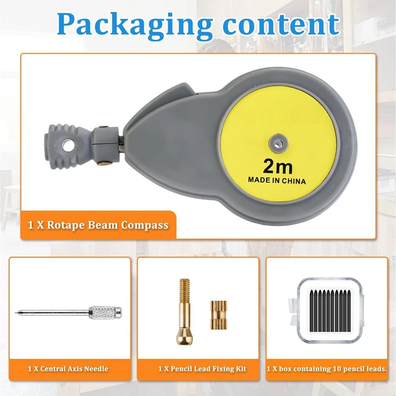 Roterend Meetlint Met 10 Potloodsnoeren Intrekbaar Cirkeltekengereedschap Voor Lijnen En Bogen 6,56 Voet Maatbundel Comp