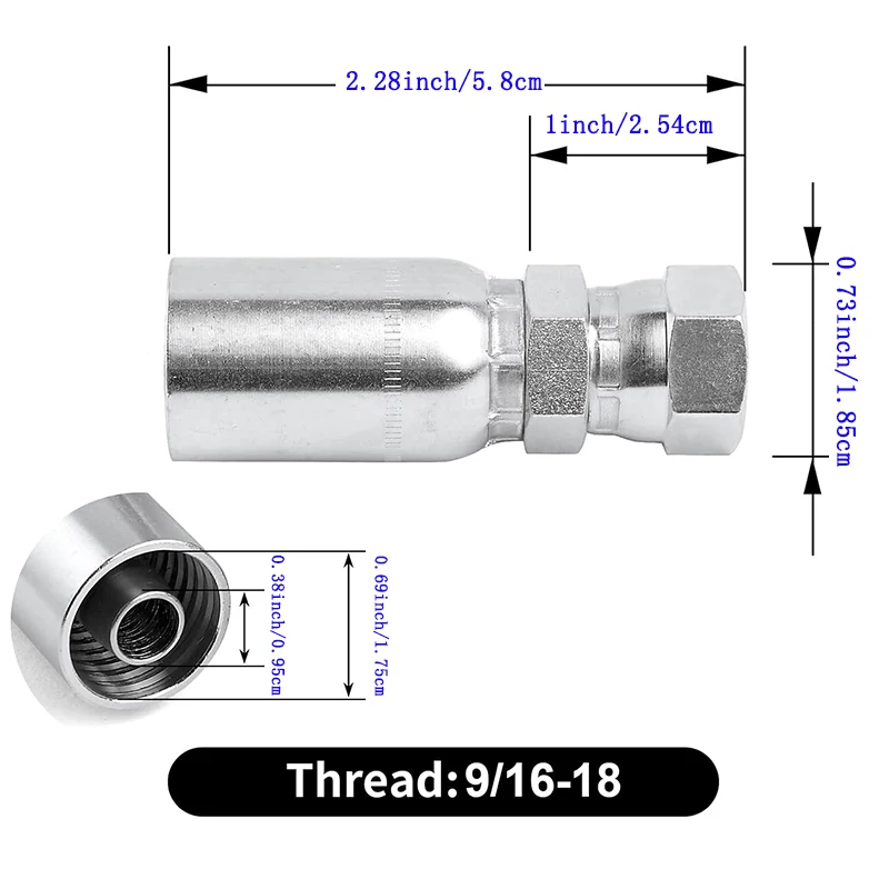Conector de Manguera Hidráulica con Rosca Hembra JIC de 3/8 Pulgadas y 37 Grados o Conector de Manguera Hidráulica con Rosca Macho NPT de 3/8 Pulgadas